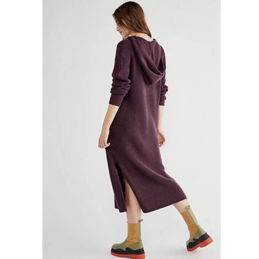 Free People Beach Chunky Knit Hooded Claudia Midi Coverup Sweater Eggplant  XS